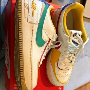 Nike Women’s Air Force OnesSneakers in White, Yellow, and Green